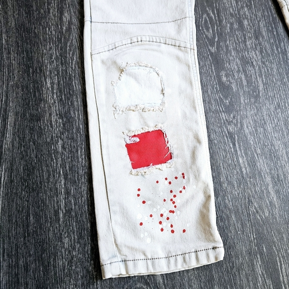 FISLL Adult Men's Size 32x32 Chicago Bulls Distressed Slim Fit Tan Denim Jeans - Picture 3 of 13